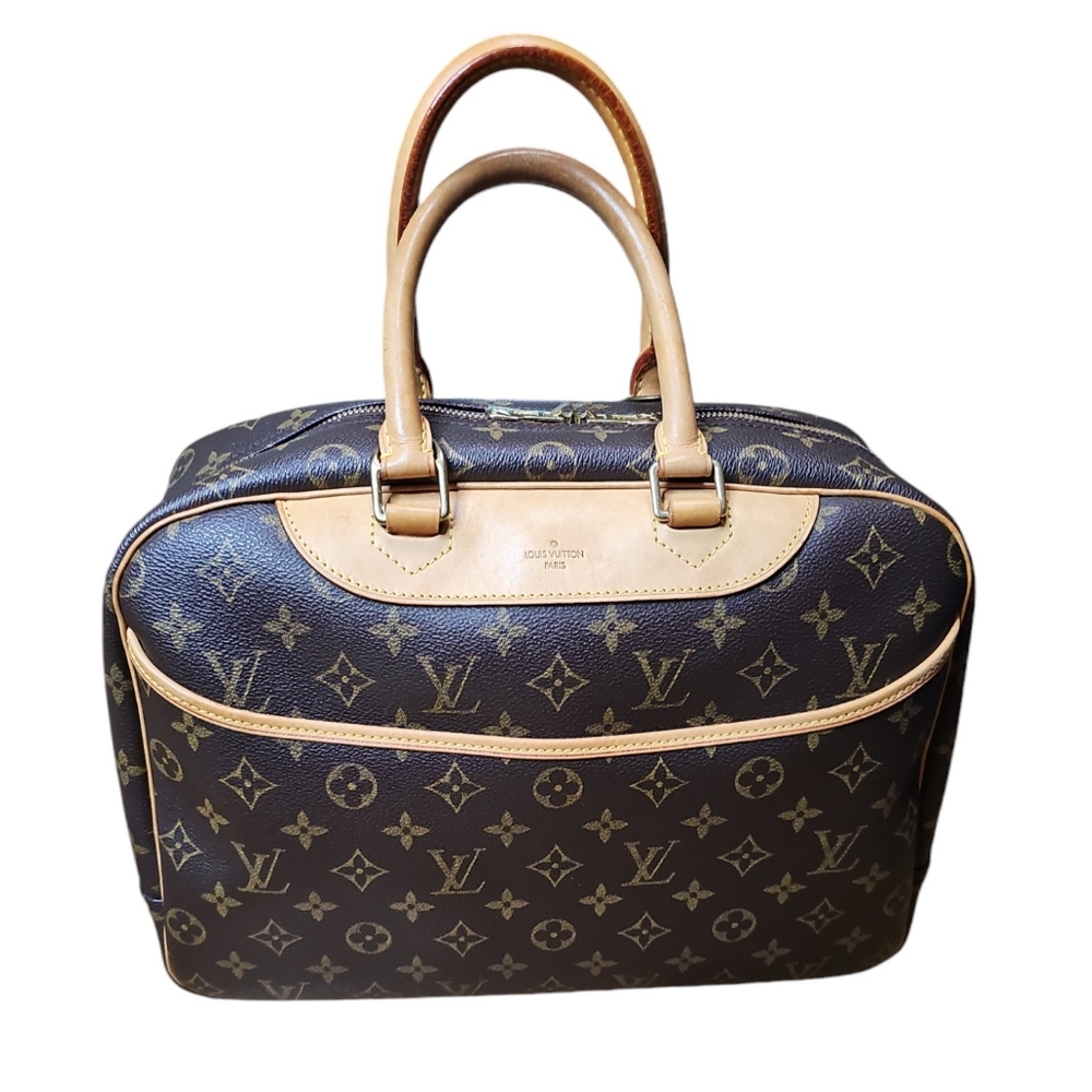 Louis Vuitton Deauville Boston Bag Monogram Canvas Leather Handbag W Lock & Key